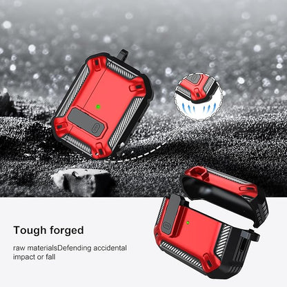 RFUNGUANGO for AirPods Pro 2nd Generation Case Cover with Cleaner Kit, Military Hard Shell Protective Armor with Lock for AirPod Gen 2 Charging Case2023, 2022, Front LED Visible,Red