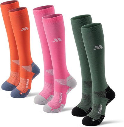 Compression Socks for Women and Men,Knee High 15-20mmHg Graduated Circulation(3 Pairs) for Nurses,Pregnant,Travel