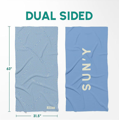 SUN'Y Waffle Microfiber Beach Towel – Sand Free, Quick Dry, Ultra Absorbent, Lightweight & Compact Travel Towel with Carry Bag - Large (63” x 31.5”), Raindrop
