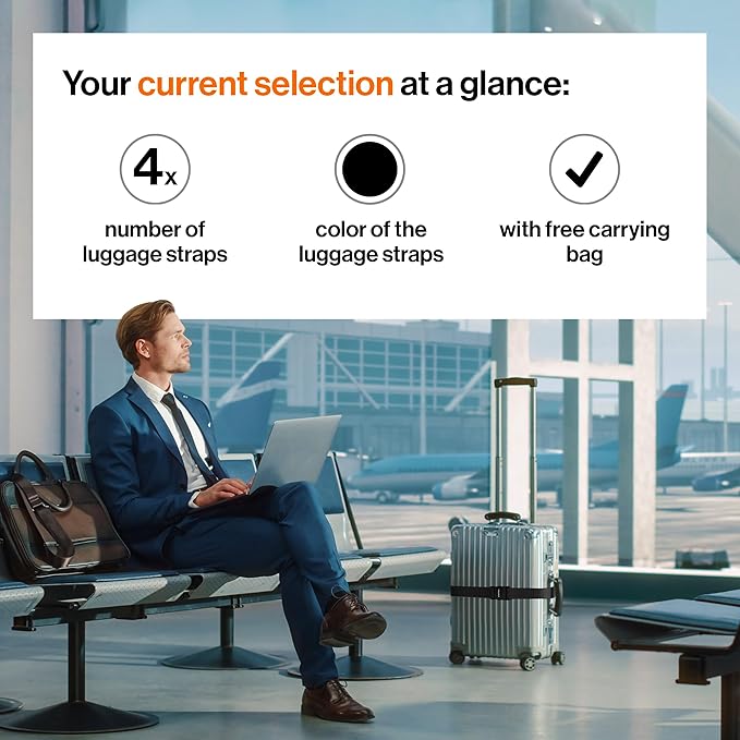 TRAVELY Luggage Straps - Particularly conspicuous & Secure - Incl. 4 Name Tags - Luggage Strap Ideal crosswise - [Set of 4]