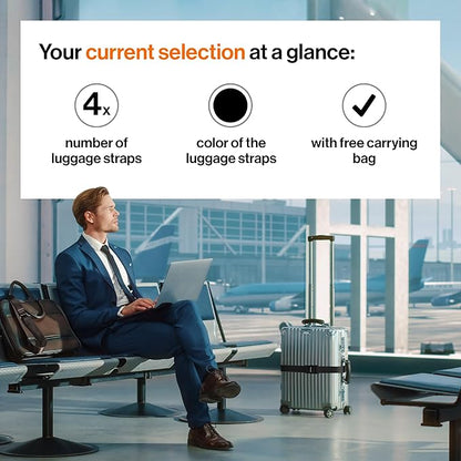 TRAVELY Luggage Straps - Particularly conspicuous & Secure - Incl. 4 Name Tags - Luggage Strap Ideal crosswise - [Set of 4]