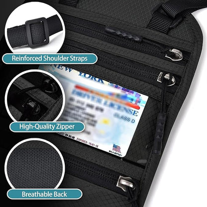 RFID Blocking Travel Neck Wallet–Hidden Passport Holder & Anti-Theft Money Pouch for Men & Women, Lightweight Concealed Travel Organizer with Adjustable Strap Secure Document