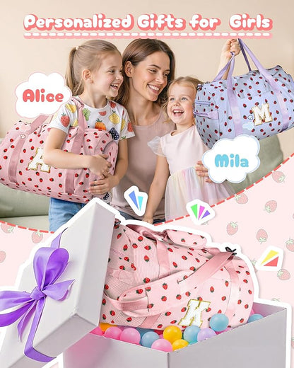 10 Year Old Girl Birthday Gifts, Girls Gym Bag, Kids Personalized Weekend Duffel Bags with Shoe Compartment, Initial Travel Tote with Makeup Bag, Gift for Grandkids (Letter N)