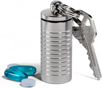 Cielo Pill Holders - Wide Single Chamber Nitroglycerin Keychain Pill Holder, Made in USA, Stainless Steel Pill Keychain Container, Waterproof Pill Case with Customizable Chambers