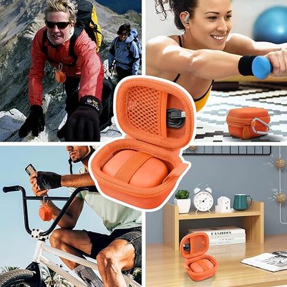 co2CREA Hard Case for Beats Powerbeats Fit with Carabiner Clip, Shockproof Earbuds Storage Box – Protective Travel Cover for Wireless Noise Cancelling Earbuds (Orange Case)