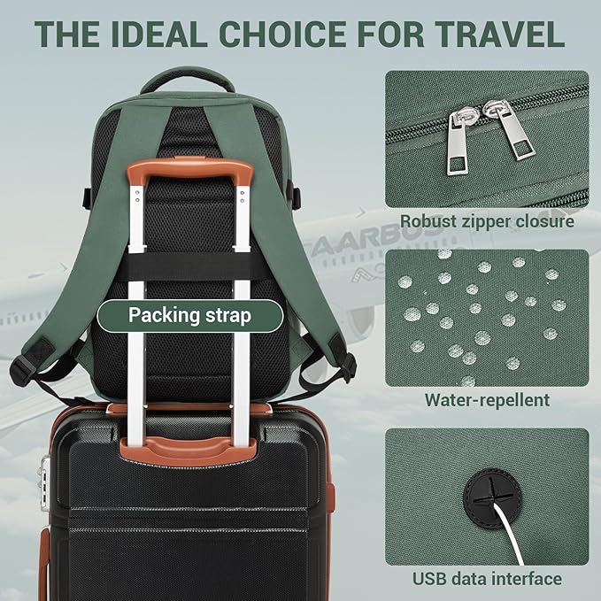 Kono Backpack Carry-on Bag 40x20x25 Carry-on Bag Airplane Travel 20L, 15.6-inch Laptop Backpack, for Men Women, Green