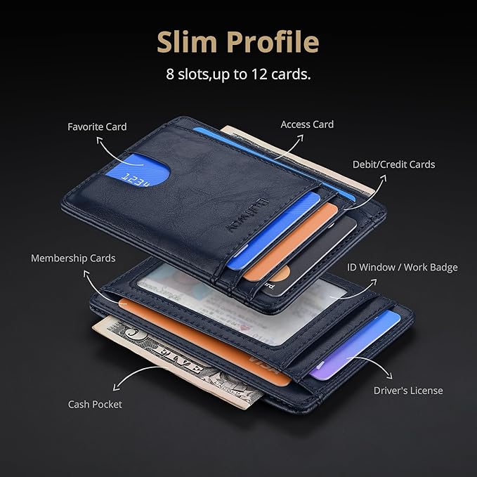 Buffway Slim Minimalist Front Pocket RFID Blocking Leather Wallets for Men and Women - Alaska Blue