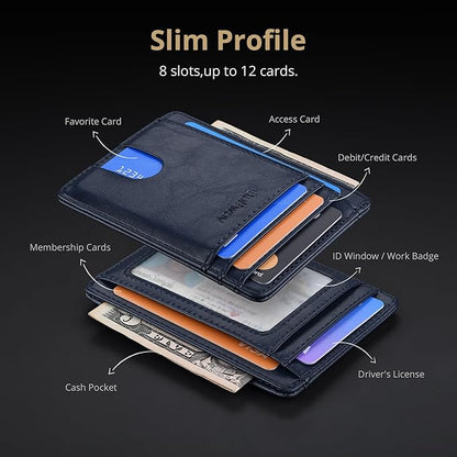 Buffway Slim Minimalist Front Pocket RFID Blocking Leather Wallets for Men and Women - Alaska Blue