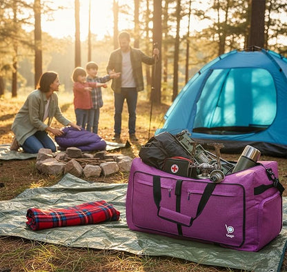 Bago Large Foldable Duffel Bags for Traveling Women & Men - 120L Packable Duffle Bag for Travel with Shoe Compartment - Water Repellant, Heavy Duty, Lightweight Folding & Collapsible (SnowPink)