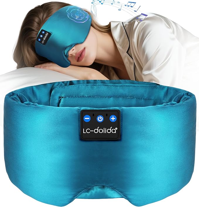 LC-dolida Luxurious Silk Soft Sleep Mask, Sleep Headphones with Bluetooth 5.4 for Side Sleeper, Total Blackout Eye Sleeping Mask for Women and Men, Ideal Gift for Restful Sleep, Travel(Dark Green)