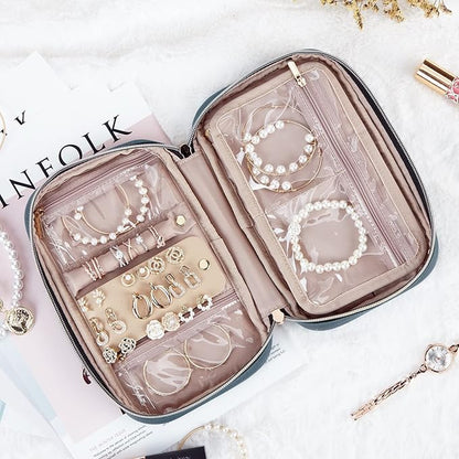 NISHEL Travel Jewelry Case, Holiday Organizer for Necklaces, Earrings, Rings, Bracelets, Watch, Lake-Blue