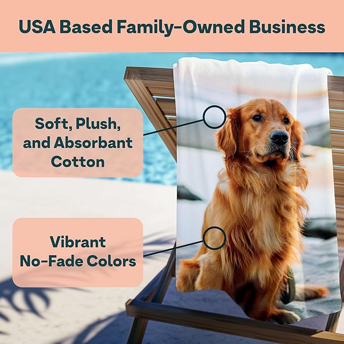Winslow & Brody Ships Next Day - Personalized Beach Towel for Kids & Adults - Printed in USA - Custom Towels with Picture and Text - Quick Dry Pool Towels - Cotton/Poly Blend - 30" x 60" - 1 Photo