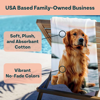 Winslow & Brody Ships Next Day - Personalized Beach Towel for Kids & Adults - Printed in USA - Custom Towels with Picture and Text - Quick Dry Pool Towels - Cotton/Poly Blend - 30" x 60" - 1 Photo