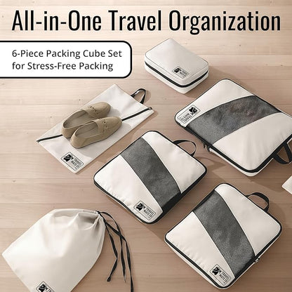 Travel Mate Co 6-Piece Travel Bag Set - 3 Packing Cubes for Travel in Small, Medium & Large - Includes 1 Shoe Bag, 1 Laundry Pouch & 1 Toiletry Organizer - Lightweight & Durable Luggage Organizer Bags