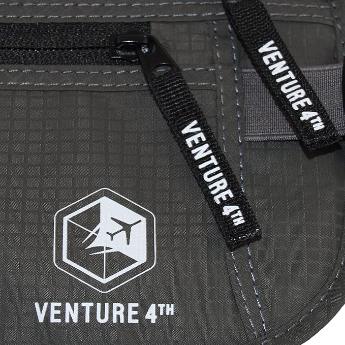 VENTURE 4TH Slim Minimalist Design RFID Money Belt with RFID Blocking Sleeves, for Men and Women – Ideal for Keeping Your Cash, Credit Card, Passport, Phone Secure When Traveling - Gray