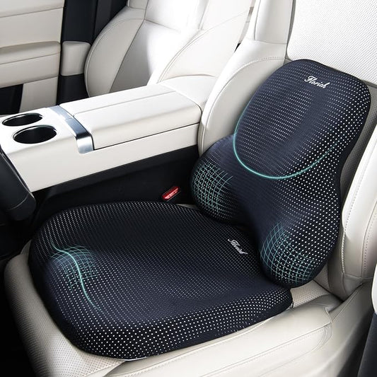 FLORICH Car Seat Cushion and Lumbar Support Pillow for Office Chair Car, Ergonomic Memory Foam, Relieves Back Sciatica Pain, Pressure-Relieving Back Support for Car, Office Chair & Wheelchair – Black