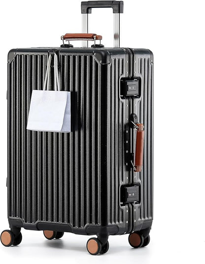 26 Inch Hardside Checked Luggage with Leather Handle, PC Zipperless Suitcase with Spinner Wheels and TSA Locks, Lightweight Checked Luggage for Travel, Black