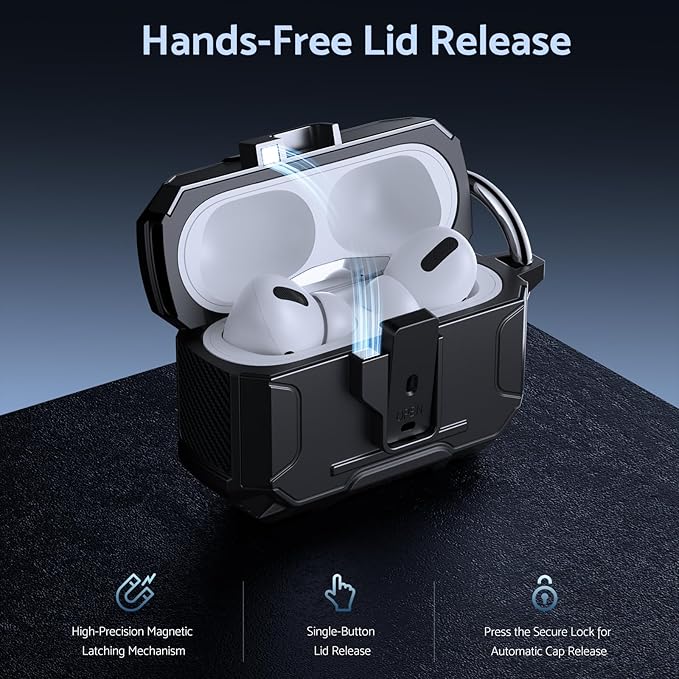 DASFOND Armor Earphone Cover Case for Airpods Pro 3, Military Grade Full Body Shockproof Protection Hard Case, Support Wireless Charging with Keychain, Magnetic Lid, Front LED Visible, Black