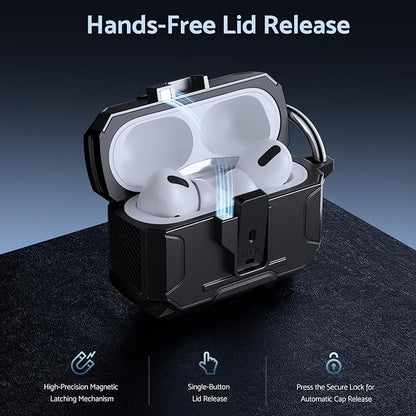 DASFOND Armor Earphone Cover Case for Airpods Pro 3, Military Grade Full Body Shockproof Protection Hard Case, Support Wireless Charging with Keychain, Magnetic Lid, Front LED Visible, Black