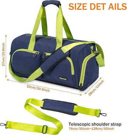 Kuston Sports Gym Bag with Shoes Compartment &Wet Pocket Gym Duffel Bag Overnight Bag for Men and Women