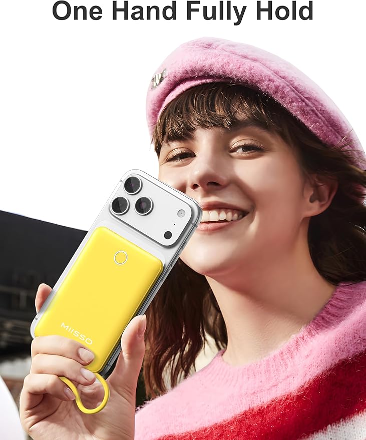 miisso 10000mAh Compatible with iPhone 15/16/17 and Android, Slim Portable Charger with Built in Cable, Power Bank Travel Charger External Battery Pack for Phone, 3 Output USB Type C Cord, Yellow