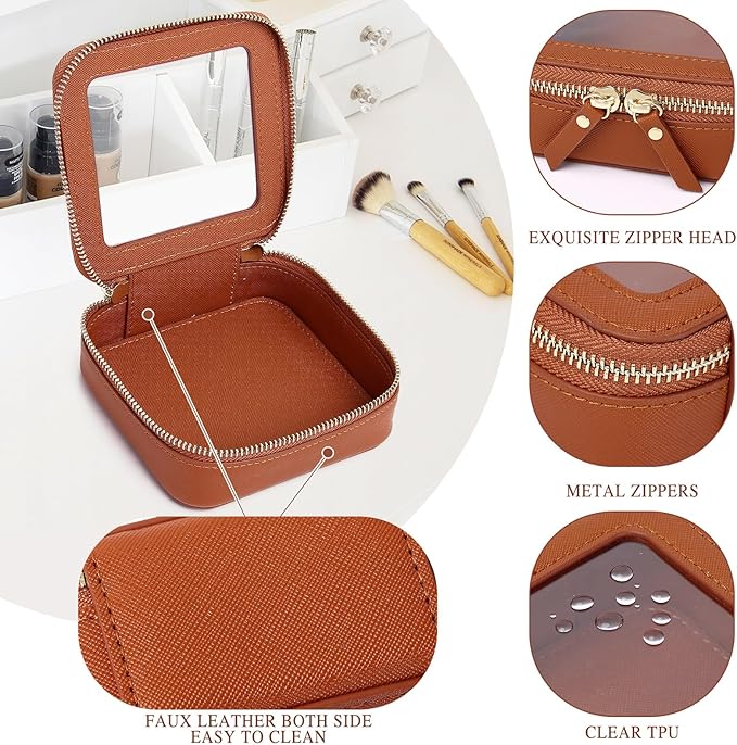 Pinkmik Small Makeup Bag Clear Mini Cosmetic Makeup Case & Toiletry Bag with Zipper Women's Purse Organizer & Car Essentials (X/Brown, MINI)