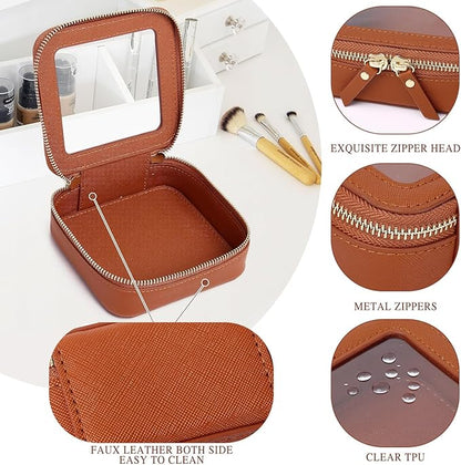 Pinkmik Small Makeup Bag Clear Mini Cosmetic Makeup Case & Toiletry Bag with Zipper Women's Purse Organizer & Car Essentials (X/Brown, MINI)