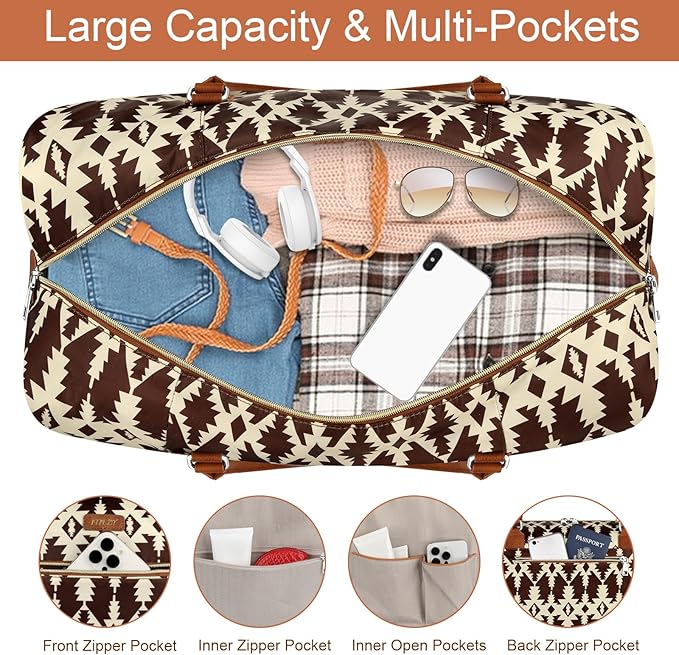 Weekender Bag for Women, Travel Duffel Bag Carry On Overnight Bag with Shoe Compartment Large Nylon Travel Weekend Tote Bag