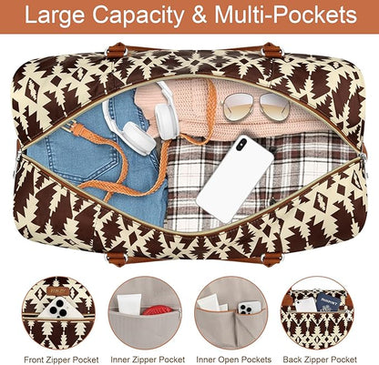 Weekender Bag for Women, Travel Duffel Bag Carry On Overnight Bag with Shoe Compartment Large Nylon Travel Weekend Tote Bag