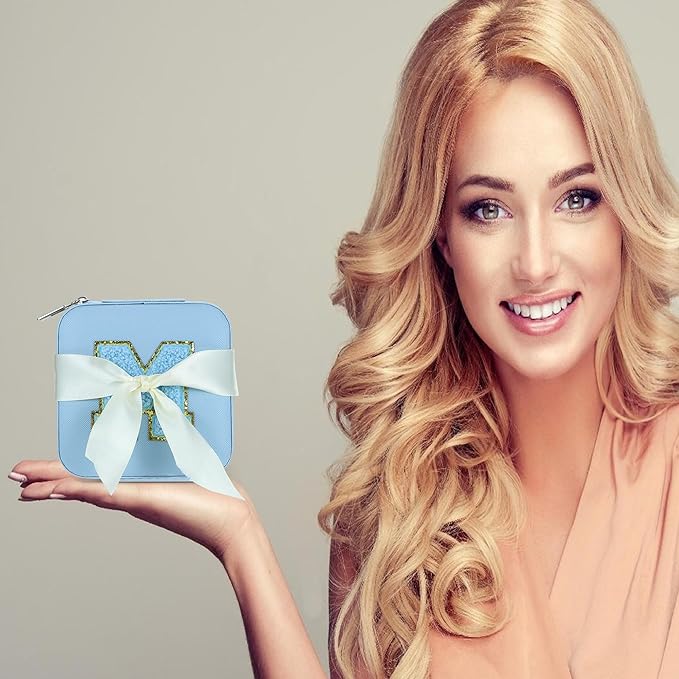 Parima Small Jewelry Box for Girls, Travel Initial Jewelry Boxs for Girls | Small Jewelry Organizer Box | Travel Jewelry Case Jewelry Organizer | Mini Jewelry Case - Letter G, Sky Blue