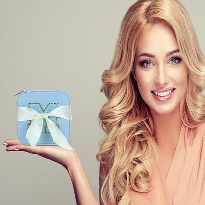 Parima Small Jewelry Box for Girls, Travel Initial Jewelry Boxs for Girls | Small Jewelry Organizer Box | Travel Jewelry Case Jewelry Organizer | Mini Jewelry Case - Letter G, Sky Blue