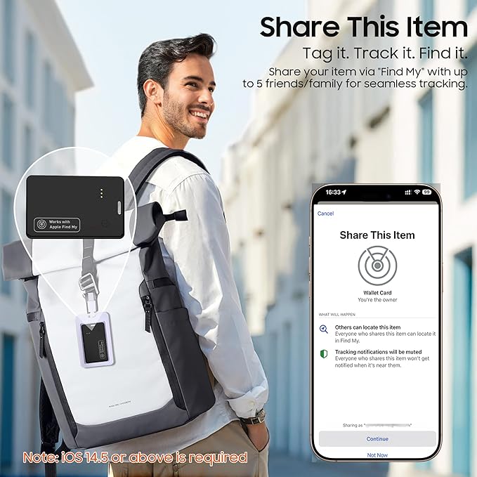 2-Pack Wallet Tracker Card for Apple Find My(iOS Only), Rechargeable Thin Finder with Wireless Charging - Portable Item Locator for Keys, Luggage, Passports and Bags