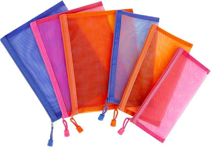 12 Pieces Zipper Nylon Mesh Pouch, Mesh Cosmetic Bags Makeup Bags Pencil Case, Multipurpose Travel Bags for Cosmetic School Office Supplies and Travel Accessories (Multicolored 01, A5+B6)