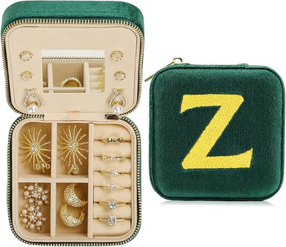 Jenria Christmas Gift for Women, Travel Jewelry Case for Women, Jewelry Organizer, Jewelry Box, Unique Gifts, Personalized Gifts for Her, Birthday Gifts for Mom, Teen Girl, Girlfriend, Green, Z