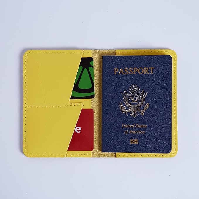 INCARNE US Leather Passport Holder for Travel - Passport Case - Passport Wallet for Men - Passport Cover for Women Sleeve Protector - Travel Essentials Vacation Luggage Travel Gifts - Classic Yellow