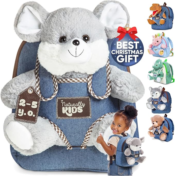 Mouse Backpack, Mouse Toys for Kids 3-5, Toddler Stuffed Animal Gifts for 2 3 4 5 Year Old Girl Boy