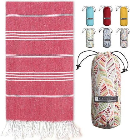 BAY LAUREL Turkish Beach Towel with Travel Bag 39 x 71 Quick Dry Sand Free Lightweight Large Oversized Towels Light
