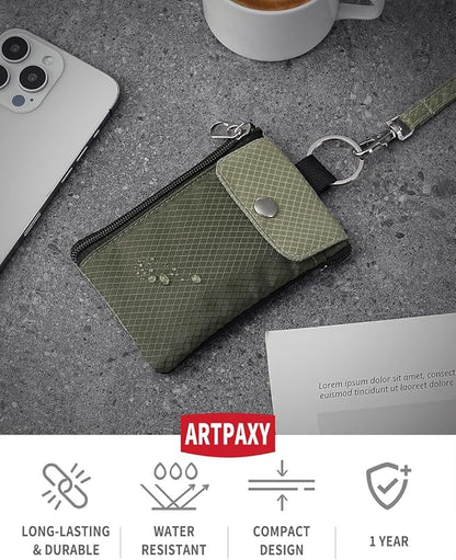 Minimalist Wallet For Mens Womens, Keychain RFID Blocking Zipper Small Wallet with ID Window 2 Lanyards,Water Resistant Travel Cash Card Coin Case Boys Girls