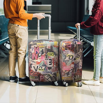 Explore Land Travel Luggage Cover Suitcase Protector Fits 23-26 Inch Case (Retro Pictorial, M)