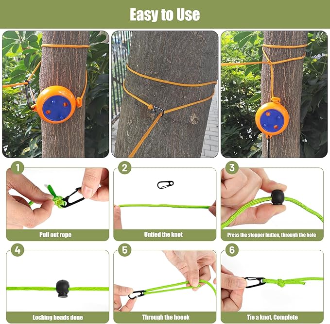 Portable Travel Clothesline Cord, Caudblor Adjustable 33ft Camping Clothes line, Laundry Drying Rope for Hotel Trip, Cruise, Outdoor/Indoor, with 12Pcs Stoppers, Windproof Clothespins