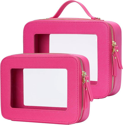 Popvibe Clear Makeup Bag Travel Cosmetic Case Transparent Toiletry Bag with Zipper, Portable Make Up Organizer Traveling Compact Car Bag for Essentials