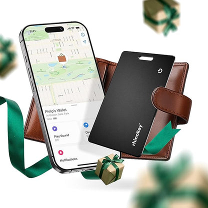 Rhinokey® Wallet Tracker Card (iOS Only) - Slim Rechargeable 1.8mm Thin Tracker, Airtag Wallet IP68 Waterproof, Apple Find My Luggage Tags, Item Finder with Key Chain Hole