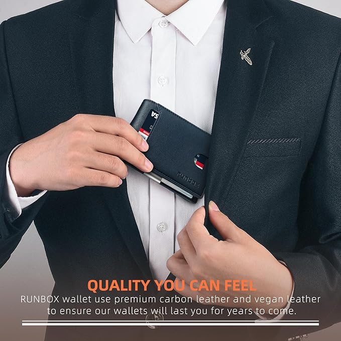 RUNBOX Slim Wallets for Men - Leather Money Clip Mens Wallet - RFID Blocking Front Pocket Bifold Wallet - Thin Credit Card Holder with Gift Box