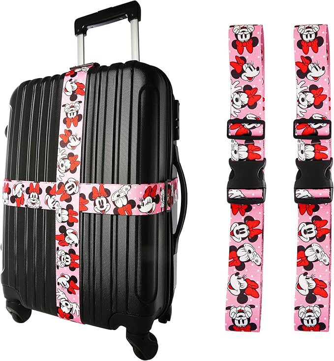 Disney Minnie Mouse Luggage Strap 2-Piece Set Officially Licensed, Adjustable Luggage Straps from 30'' to 72''