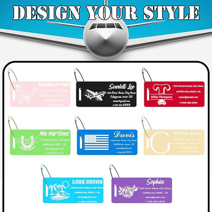 4 PCS Personalized Luggage Tags for Suitcases, Custom Aluminum Luggage Tags for Bags and Backpacks, Waterproof & Heavy Duty Personalized Metal Name Tags for Travel (Black)