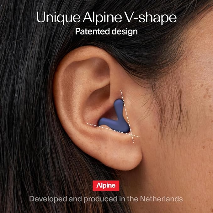 Alpine Silence Earplugs for Sleep, Focus & Travel - V-Shape Fit & Soft Oval Tips – 4 Sizes XS/S/M/L - Comfortable, Reusable Hearing Protection - up to 25dB – Midnight Blue