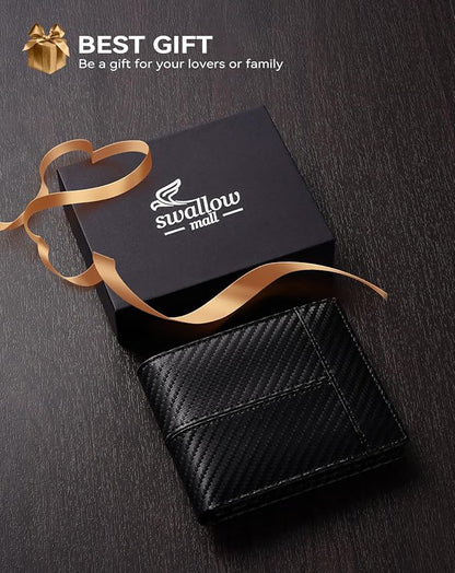 Swallowmall Leather Wallet for Mens Genuine Leather RFID Blocking Bifold Wallets with 2 ID Windows 13 Card Slots