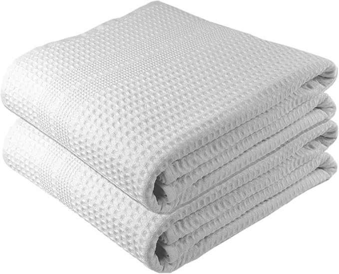 GILDEN TREE Waffle Bath Sheet Large Bath Towels Quick Dry Thin Body Towels, 40x80 Oversized Bath Towels for Adults, 2 Pack Bath Sheet Set, Classic Style (White)