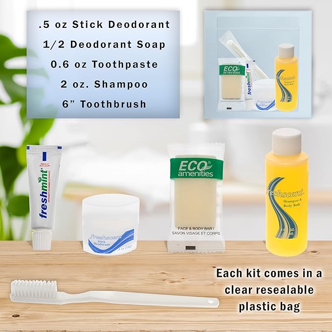 Moda West 96 Kits - Bulk Case of Wholesale Teen Basic Toiletries for Men, Women, Travel, Charity