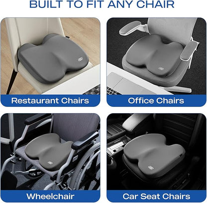 Skechers Memory Foam Seat Cushion,Ribbed Fabric Office Chair Cushion for Tailbone Pain Relief,Butt Pillow for Office Chair,Car Seat Cushion,Long Sitting Office Workers,and Car Drivers,Gray